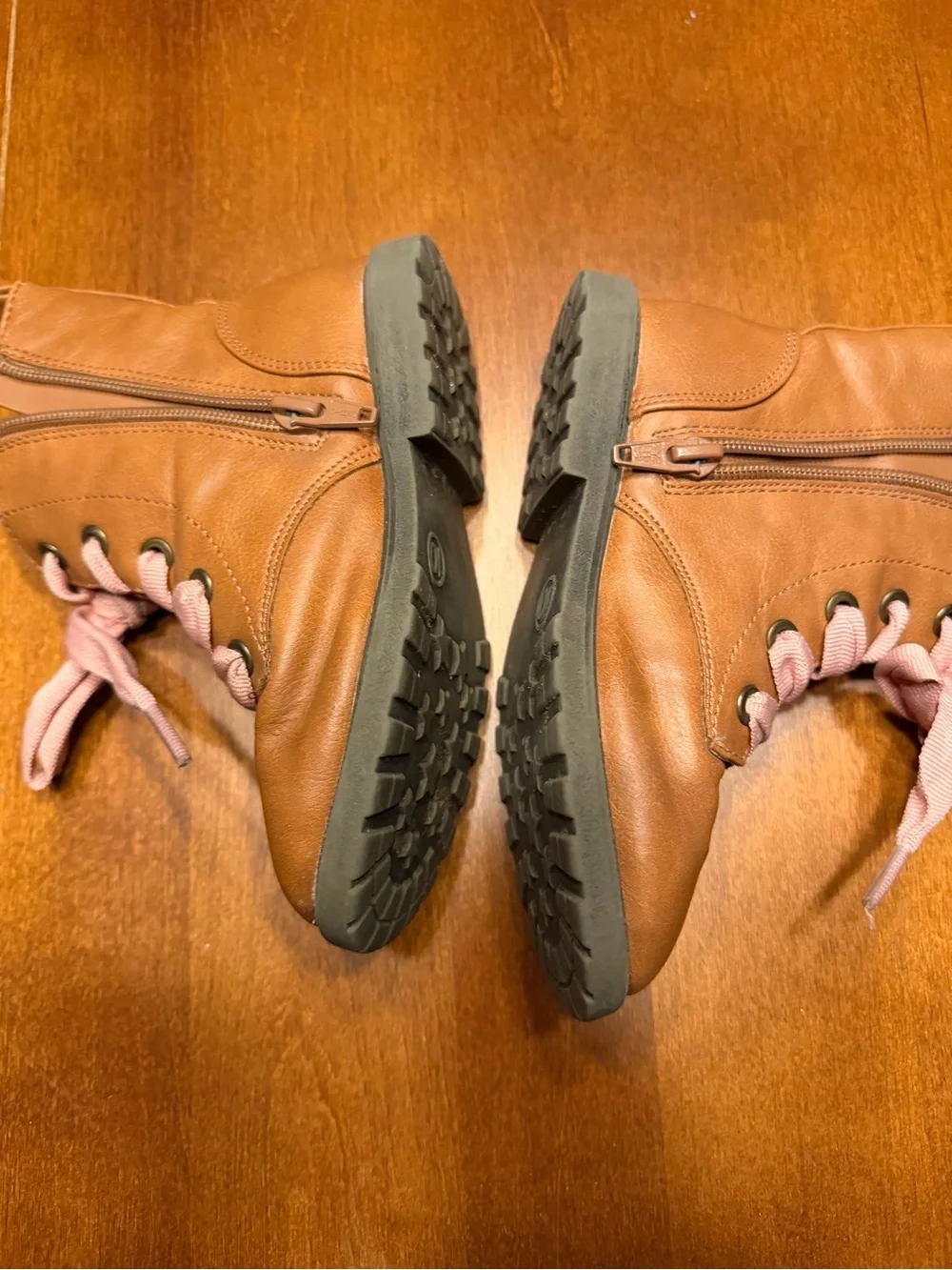 Cat & Jack Brown Kids Lace-Up Boots with Pink Ribbon Laces